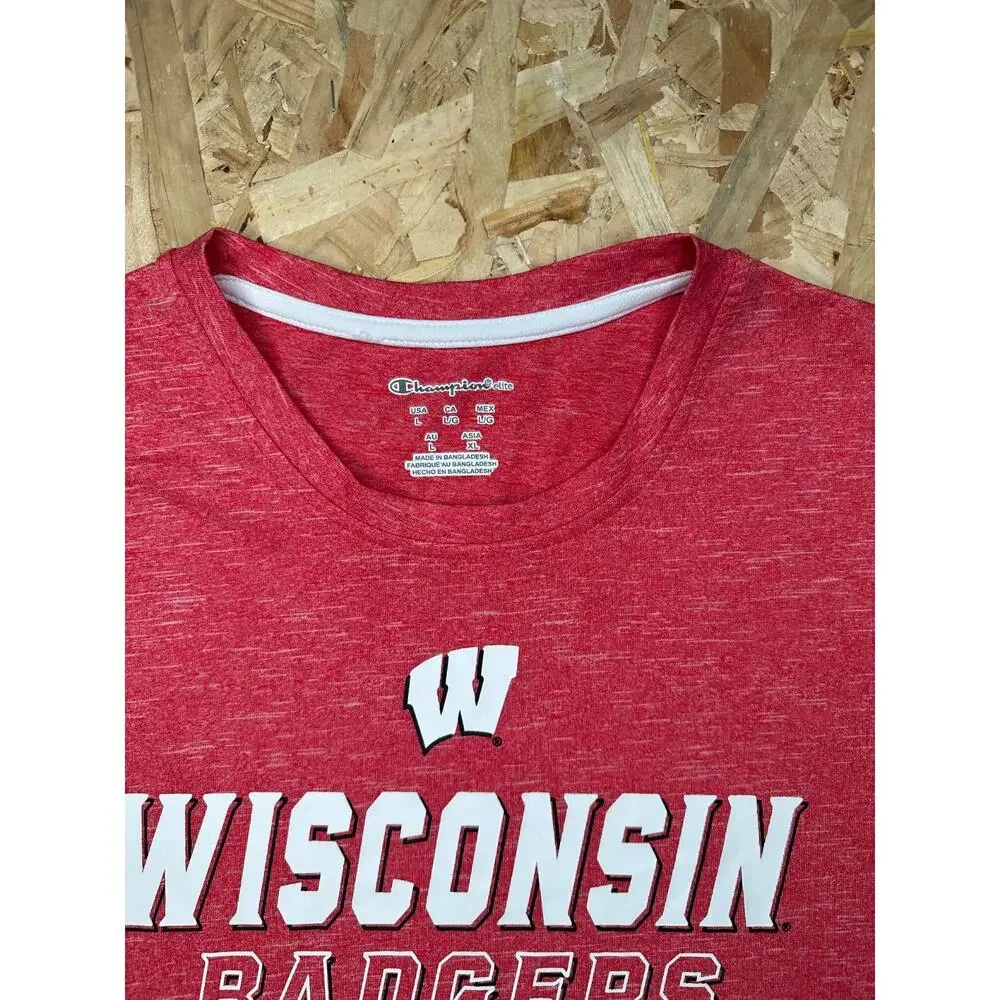CHAMPION Wisconsin Badgers Elite Polyester Short Sleeve Shirt Men’s Sz L - Picture 5 of 6
